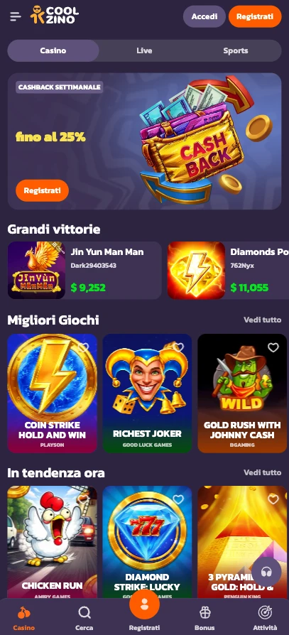 Coolzino Casino App in Italia: download, accesso e funzioni principali visual