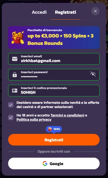 Registrazione su Coolzino Casino in Italia visual