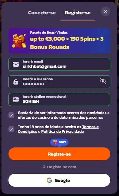 Registo no Coolzino Casino em Portugal visual